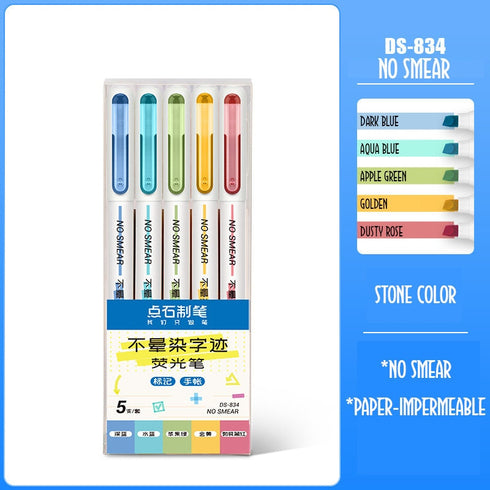 Dianshi NO SMEAR OCEAN Color Highlighter Set Refillable Highlighter Set Eco-Conscious Seven Series 4 Pen Set | Ds-834