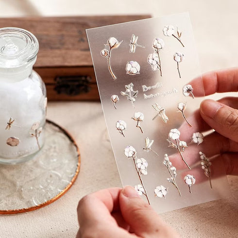 MU Lifestyle Pop-Up 3D Embossed Stickers Cotton Buds Cotton Sprig Cotton Blossom Cotton Foliage 3D Stickers Applique Stickers | 03