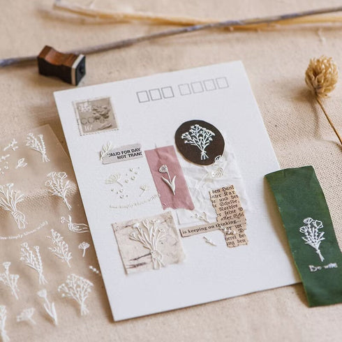 MU Lifestyle Pop-Up 3D Embossed Stickers White Flowers Baby's Breath Eucalyptus White Foliage 3D Stickers Applique Stickers | 07