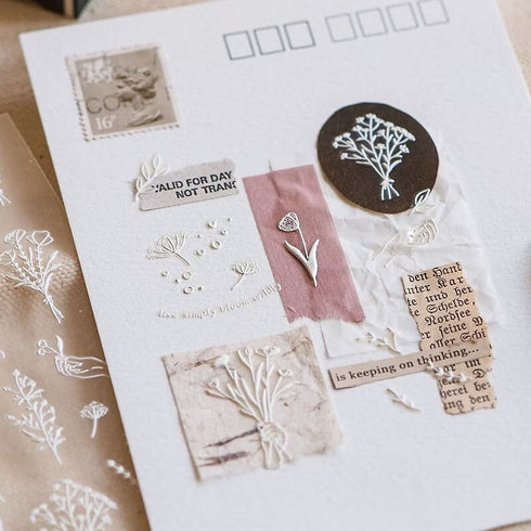 MU Lifestyle Pop-Up 3D Embossed Stickers White Flowers Baby's Breath Eucalyptus White Foliage 3D Stickers Applique Stickers | 07