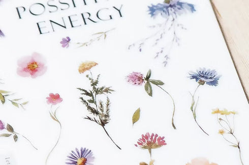 MU Lifestyle Print-On Stickers Positive Energy Clover Pink Flowers Chrysanthemum Rub-On Stickers Transfer Stickers Translucent Sticker | 241