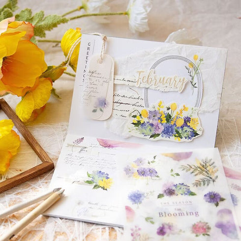 MU Lifestyle Print-On Stickers Season For Blooming Watercolor Hydrangea Purple Rub-On Stickers Transfer Stickers Translucent Sticker | 242