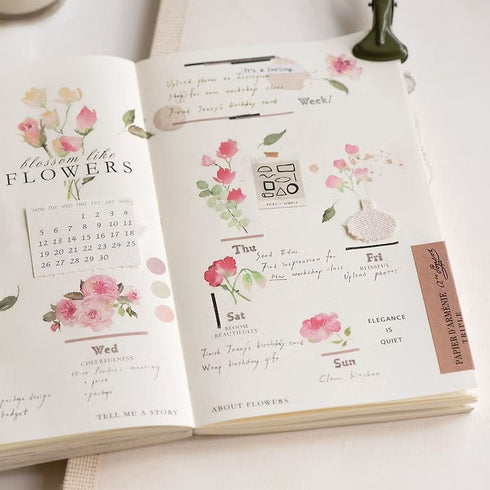 MU Lifestyle Print-On Stickers Pink Flowers Pink Rose Pink Bouquet Rub-On Stickers Transfer Stickers Translucent Sticker | 243