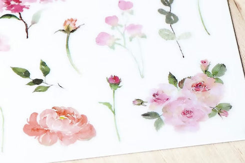 MU Lifestyle Print-On Stickers Pink Flowers Pink Rose Pink Bouquet Rub-On Stickers Transfer Stickers Translucent Sticker | 243
