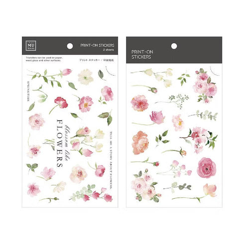 MU Lifestyle Print-On Stickers Pink Flowers Pink Rose Pink Bouquet Rub-On Stickers Transfer Stickers Translucent Sticker | 243
