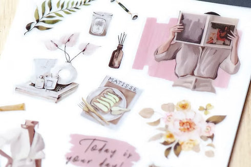 MU Lifestyle Print-On Stickers Self-Care Clothing Shopping Reading Relaxation Rub-On Stickers Transfer Stickers Translucent Sticker | 244