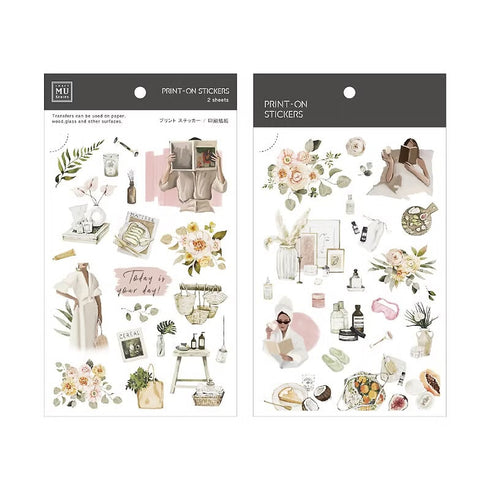 MU Lifestyle Print-On Stickers Self-Care Clothing Shopping Reading Relaxation Rub-On Stickers Transfer Stickers Translucent Sticker | 244