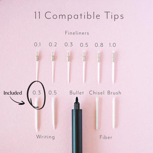 BLACK LUMOS PRO Duo-Tip Refillable Fineliner & Brush Pen Anodized Aluminum Fill With Ink Refillable 11 Tip Sizes 0.1mm To Brush Eco-Friendly