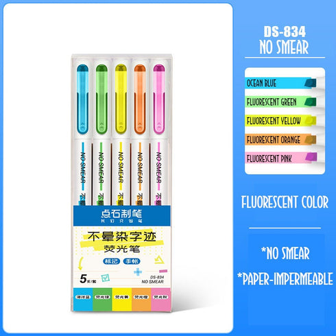 Dianshi NO SMEAR STONE Color Highlighter Set Refillable Highlighter Set Eco-Conscious Seven Series 4 Pen Set | Ds-834