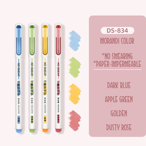 Dianshi NO SMEAR WARM Color Highlighter Set Refillable Highlighter Set Eco-Conscious Seven Series 4 Pen Set | Ds-834
