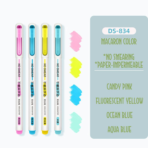 Dianshi NO SMEAR STONE Color Highlighter Set Refillable Highlighter Set Eco-Conscious Seven Series 4 Pen Set | Ds-834
