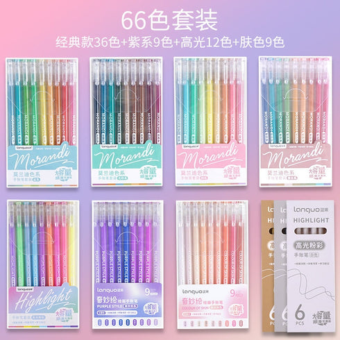 WHITE High Gloss Languo Color Gel 6 Pen Set 0.6mm Anime Pen Manga Pen Black Out Planning Pen Set Fine Point Set | 6 Pens