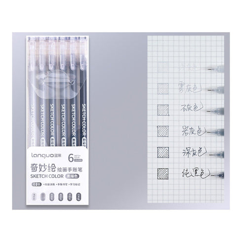 WHITE High Gloss Languo Color Gel 6 Pen Set 0.6mm Anime Pen Manga Pen Black Out Planning Pen Set Fine Point Set | 6 Pens