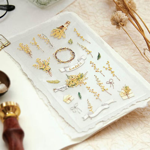 MU Lifestyle Pop-Up 3D Embossed Stickers Yellow Flowers Goldenrod Forsythia Yellow Flower Bouquet 3D Stickers Applique Stickers | 02