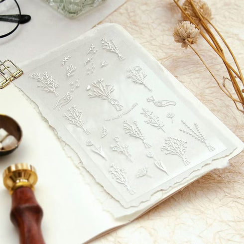 MU Lifestyle Pop-Up 3D Embossed Stickers White Flowers Baby's Breath Eucalyptus White Foliage 3D Stickers Applique Stickers | 07