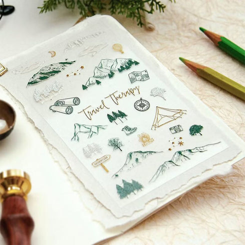 MU Lifestyle Pop-Up 3D Embossed Stickers Travel Therapy Mountains Binoculars Map Boots Compass Bonfire 3D Stickers Applique Stickers | 08