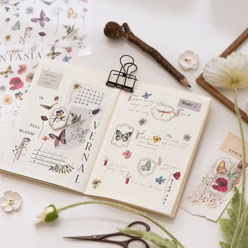 MU Lifestyle Print-On Stickers Fantasia Butterflies Garden Flowers Vernal Cosmos Rub-On Stickers Transfer Stickers Translucent Sticker | 240