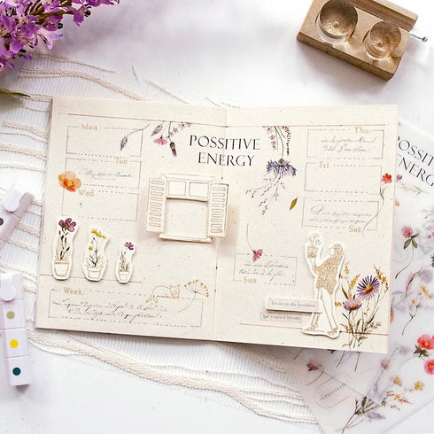 MU Lifestyle Print-On Stickers Positive Energy Clover Pink Flowers Chrysanthemum Rub-On Stickers Transfer Stickers Translucent Sticker | 241