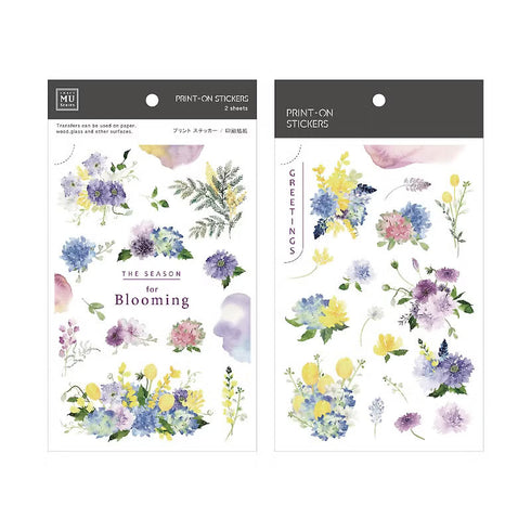 MU Lifestyle Print-On Stickers Season For Blooming Watercolor Hydrangea Purple Rub-On Stickers Transfer Stickers Translucent Sticker | 242