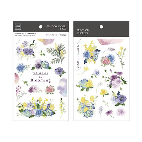 MU Lifestyle Print-On Stickers Season For Blooming Watercolor Hydrangea Purple Rub-On Stickers Transfer Stickers Translucent Sticker | 242