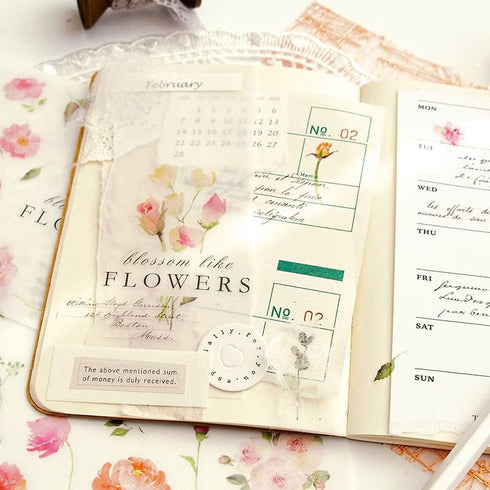 MU Lifestyle Print-On Stickers Pink Flowers Pink Rose Pink Bouquet Rub-On Stickers Transfer Stickers Translucent Sticker | 243