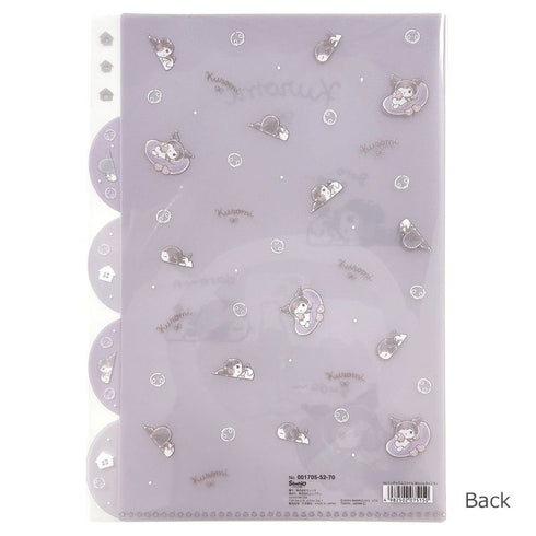 KUROMI MPLAN & Sanrio Collab Lazy Life A4 5 Pocket Index Clear Folder Pocket Folder Paper File Folder Plastic Folder | H310 X W220