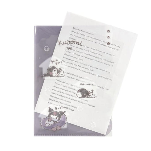 KUROMI MPLAN & Sanrio Collab Lazy Life A4 5 Pocket Index Clear Folder Pocket Folder Paper File Folder Plastic Folder | H310 X W220