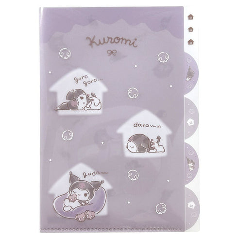 KUROMI MPLAN & Sanrio Collab Lazy Life A4 5 Pocket Index Clear Folder Pocket Folder Paper File Folder Plastic Folder | H310 X W220