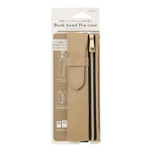 BEIGE Midori Book Band Pen Case B6 - A5 Midori Pen Case Beige Midori Pen Case Canvas Pen Case Adjustable Midori Adjustable Pencil Case