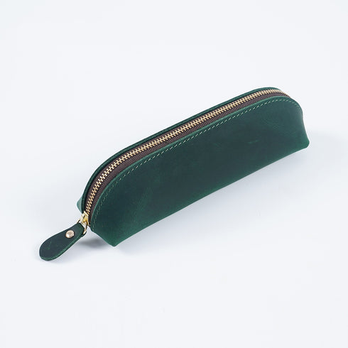 Genuine Leather Pencil Case Vintage Handmade Zipper Pen Bag Storage Pouch Classic Customized Souvenirs Prizes Gift Supplies