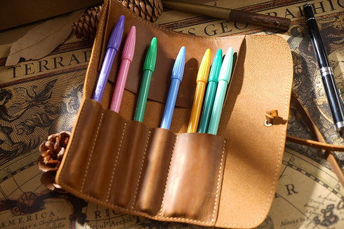 Genuine Leather Rollup Pen Roll Pencil Roll Pencil Bag Pen Large Storage Pouch Organizer Case School Pencil Roll Office Vintage Retro St