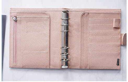 Moterm Luxe Personal Wide Litchi Grain Leather Planner 30 MM Silver Rings Notebook Organizer Agenda LARGE BACK POCKET