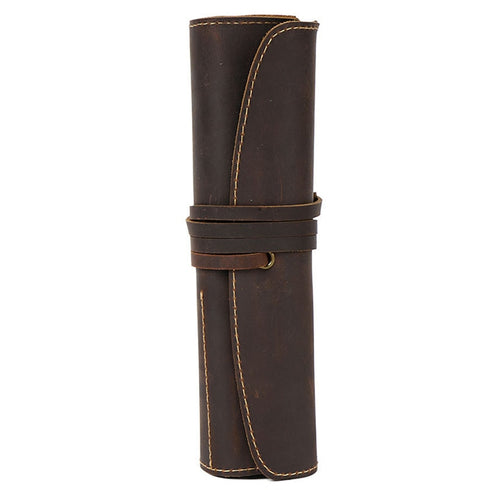 Genuine Leather Rollup Pen Roll Pencil Roll Pencil Bag Pen Large Storage Pouch Organizer Case School Pencil Roll Office Vintage Retro St
