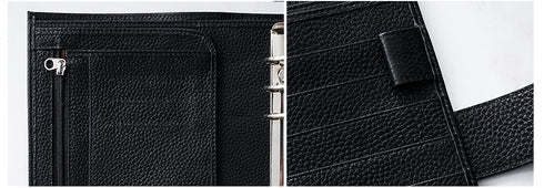 Moterm Luxe Personal Wide Litchi Grain Leather Planner 30 MM Silver Rings Notebook Organizer Agenda LARGE BACK POCKET