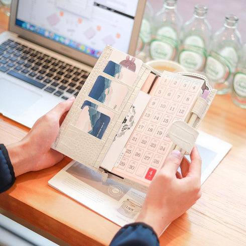 Moterm CROC WEEKS Leather Cover | Back Pocket and Double Clasps Notebook Diary Journal Planner Weeks Cover