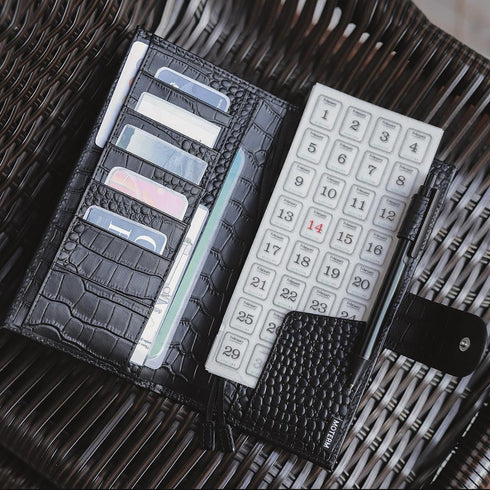 Moterm CROC WEEKS Leather Cover | Back Pocket and Double Clasps Notebook Diary Journal Planner Weeks Cover