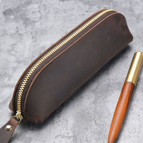 Genuine Leather Pencil Case Vintage Handmade Zipper Pen Bag Storage Pouch Classic Customized Souvenirs Prizes Gift Supplies
