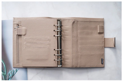 Moterm Luxe Personal Wide Litchi Grain Leather Planner 30 MM Silver Rings Notebook Organizer Agenda LARGE BACK POCKET