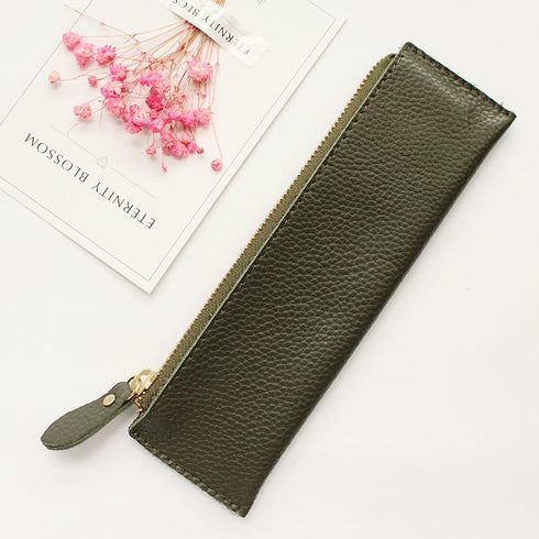 Litchi Grain School Pencil Cases Vintage Zipper Bag High-quality Cowhide Pencil Bag Retro Gift Stationery Supplies