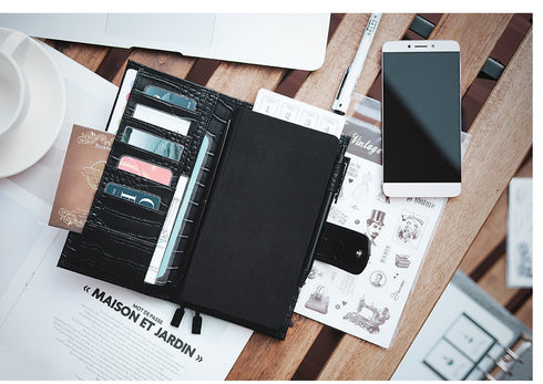Moterm CROC WEEKS Leather Cover | Back Pocket and Double Clasps Notebook Diary Journal Planner Weeks Cover