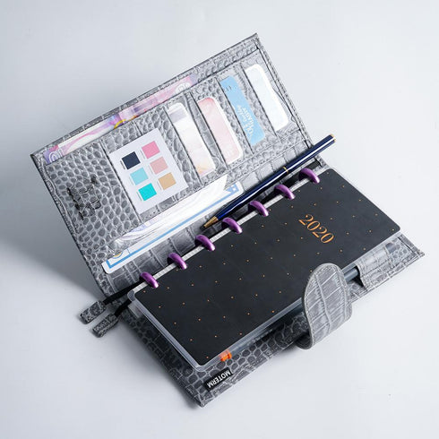 Moterm CROC WEEKS Leather Cover | Back Pocket and Double Clasps Notebook Diary Journal Planner Weeks Cover