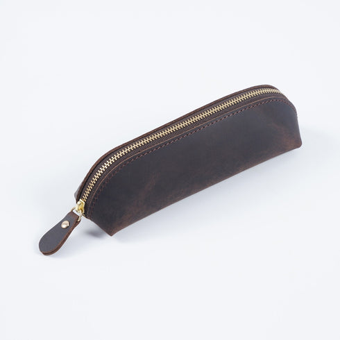 Genuine Leather Pencil Case Vintage Handmade Zipper Pen Bag Storage Pouch Classic Customized Souvenirs Prizes Gift Supplies