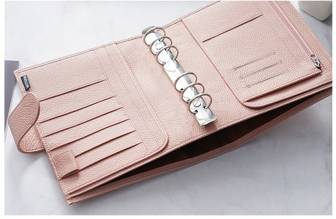 Moterm Luxe Personal Wide Litchi Grain Leather Planner 30 MM Silver Rings Notebook Organizer Agenda LARGE BACK POCKET