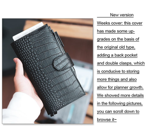 Moterm CROC WEEKS Leather Cover | Back Pocket and Double Clasps Notebook Diary Journal Planner Weeks Cover