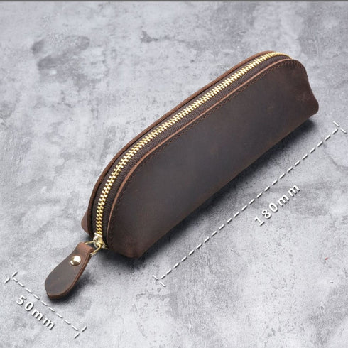 Genuine Leather Pencil Case Vintage Handmade Zipper Pen Bag Storage Pouch Classic Customized Souvenirs Prizes Gift Supplies