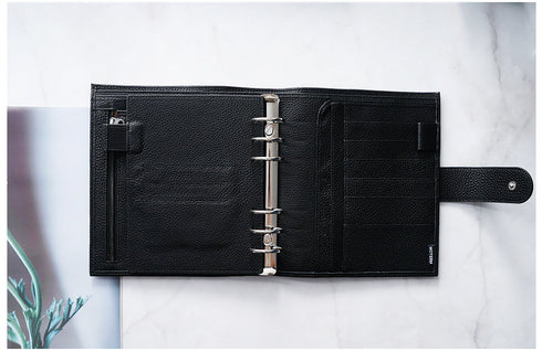 Moterm Luxe Personal Wide Litchi Grain Leather Planner 30 MM Silver Rings Notebook Organizer Agenda LARGE BACK POCKET