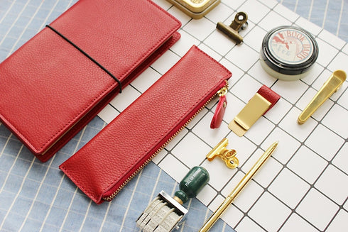 Litchi Grain School Pencil Cases Vintage Zipper Bag High-quality Cowhide Pencil Bag Retro Gift Stationery Supplies