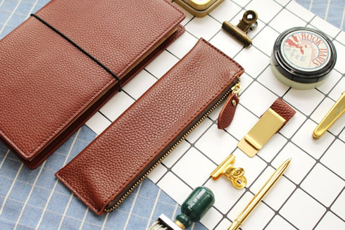 Litchi Grain School Pencil Cases Vintage Zipper Bag High-quality Cowhide Pencil Bag Retro Gift Stationery Supplies