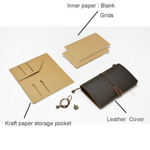Vintage Travel Notebook Handmade Journal Genuine Leather Cowhide Diary
