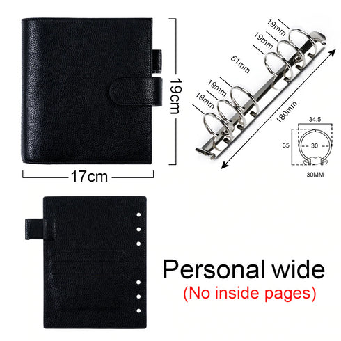 Moterm Luxe Personal Wide Litchi Grain Leather Planner 30 MM Silver Rings Notebook Organizer Agenda LARGE BACK POCKET